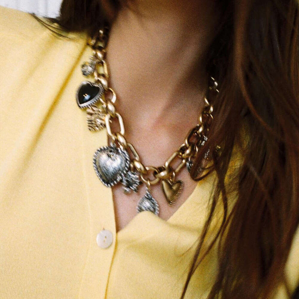 Trendy Vintage Alloy Love Pendant Necklace, Creative Multi-Heart Design with Micro-Inlaid Zirconia Chain for Women