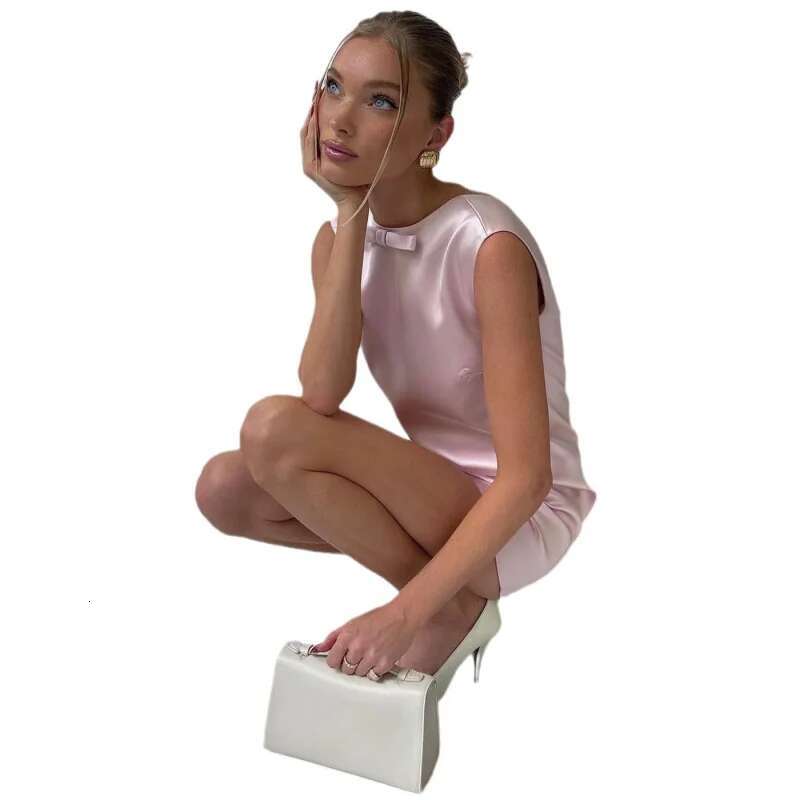 Dongdumaoyi Nieuwe Sexy Feestjurk Roze Satijnen Strik Slaaploze Backless Korte Jurk DAMES