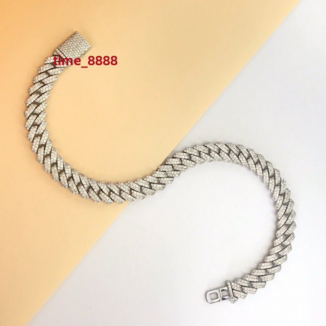 925 sterling silver diamond inlaid moissanite hip-hop accessory mens long Cuban chain necklace bracelet
