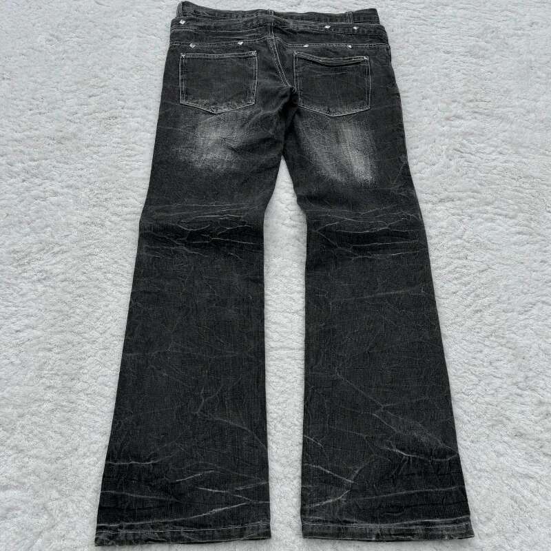 Fashionable High Street Double Waisted Lace Up Micro Flared Y2k Retro Haruku Washed Design For Men And Women Jeans