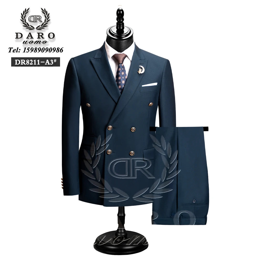 DAROuomo Mens Ultra Thin Fit Formal Business Work Clothes 2PCS Set JacketPants DR8211 250326