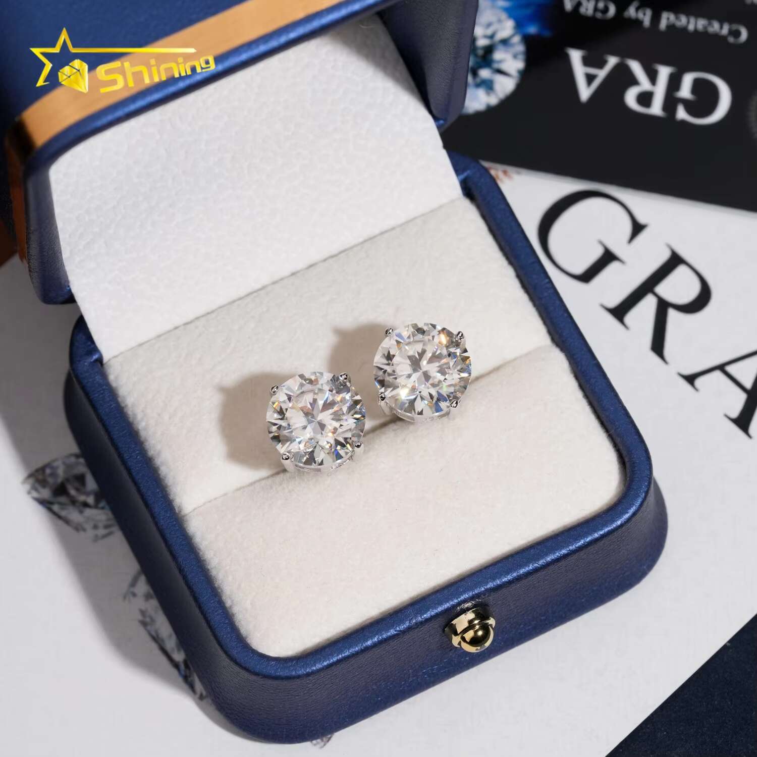 Fashion Jewelry 4 Prongs Classic 5mm 6.5mm 8.0mm 925 Sterling Silver D Color Solitaire Moissanite Diamonds Stud Earrings