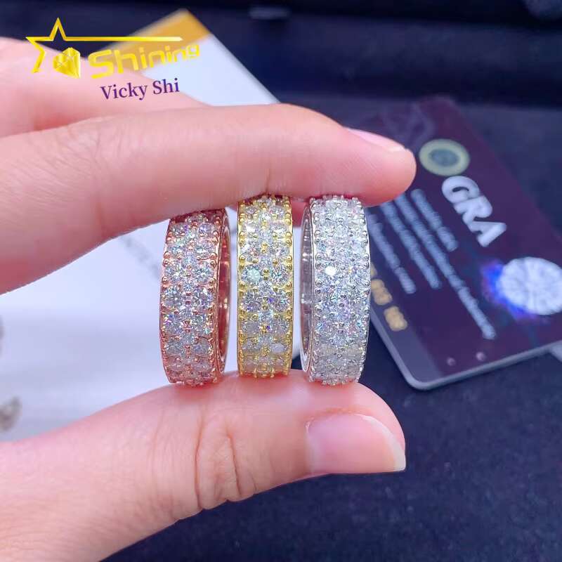 Wholesale Price Silver 925 Jewelry Ring Iced Out Two Rows VVS Moissanite Ring Men Hip Hop Rings GRA Certificated