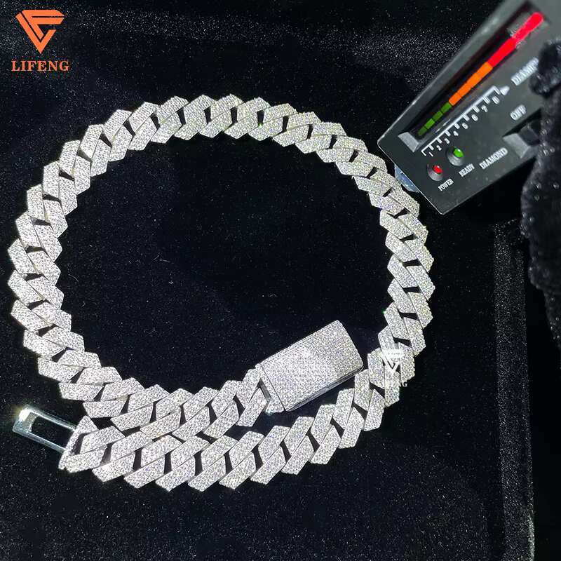 Lifeng Jewelry 15MM Honeycomb Set VVS1 Moissanite Cuban Link Chain Necklace Bust Down Solid Silver White Gold Plated Miami Chain