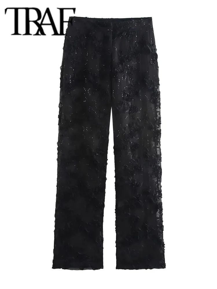 Glitter pants set for women 2piece transparent jacket womens elegant 250326