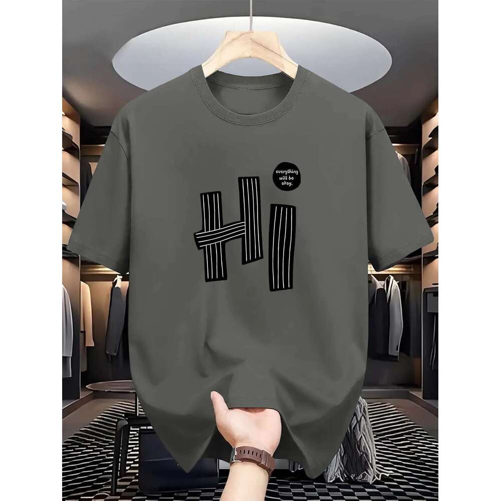 Men s short sleeved round neck T shirt casual top comfortable fashionable HI pattern Airways machine summer