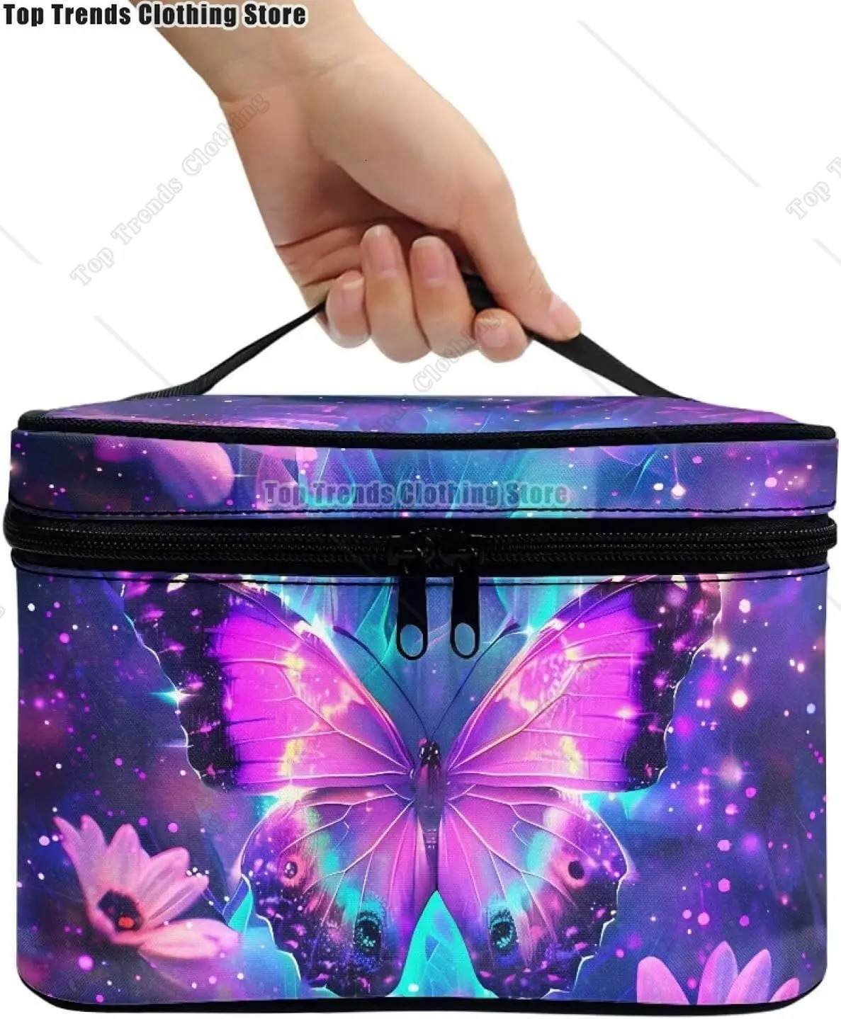 Fashion Purple Butterfly Flower Makeup Bag Womens 250326