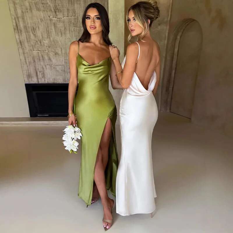 Dongdumaoyi Zomertrendmode Sexy Backless Slim Fit Damesjurk Met Split En Bandjes