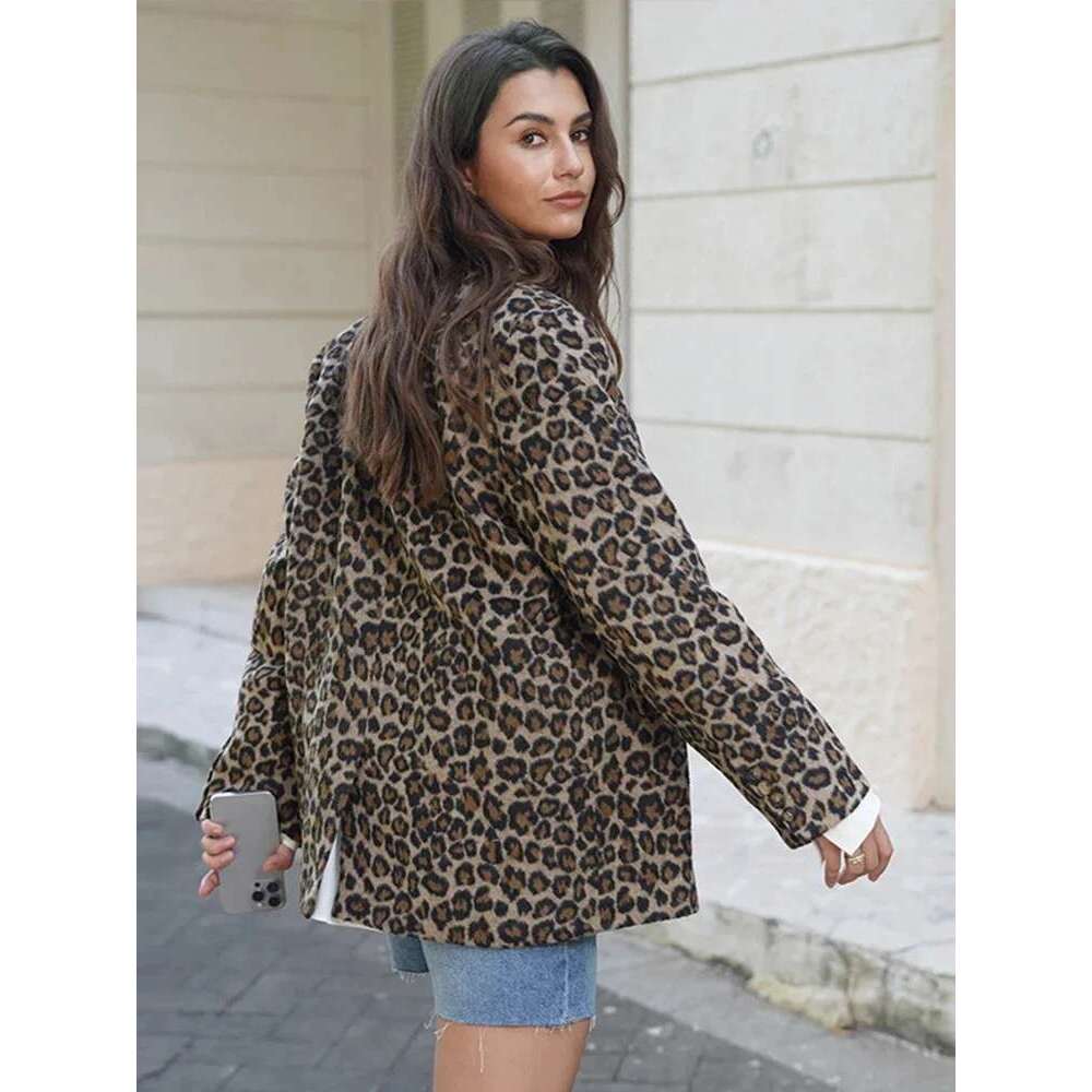 Women's Coat Vintage Leopard Women's Jacket Casual Lapel Single Button Coat Long Sleeve Jackets Autumn Lady New In Coats Outwears