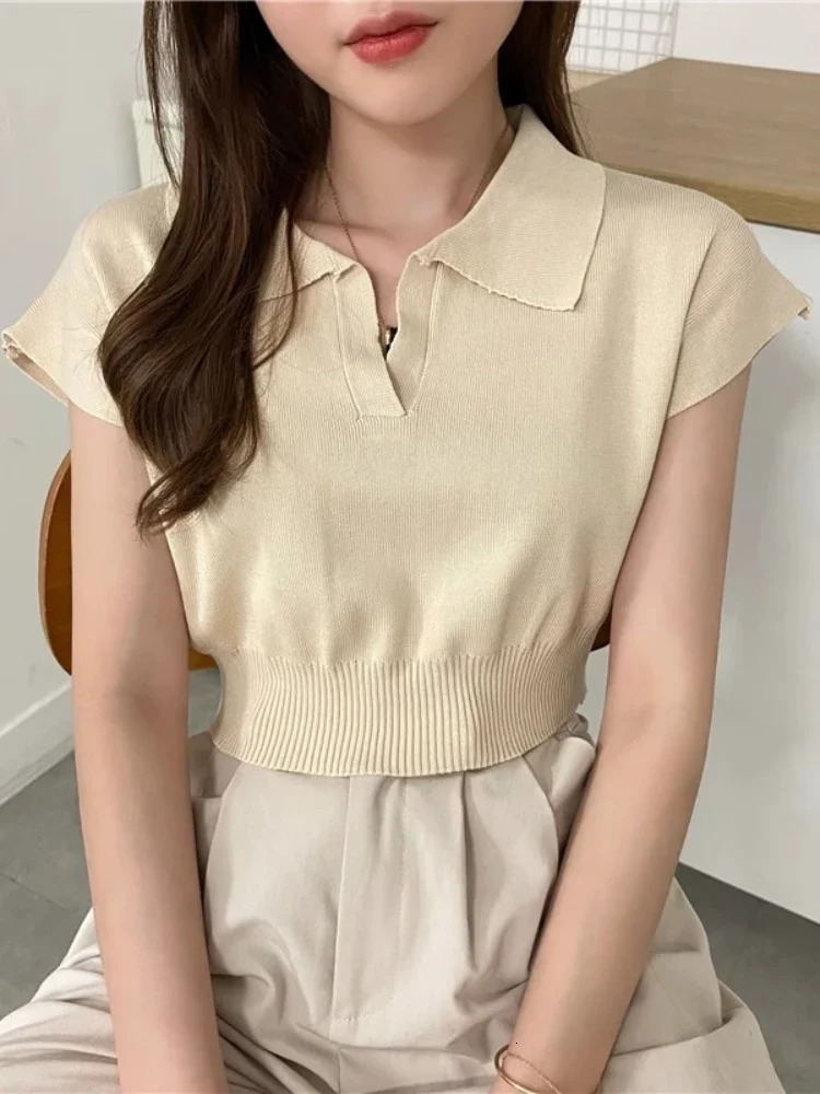 ZJAISS collar sweater paradigm short sleeved knitted top suitable for spring and summer womens cutting tops 250326