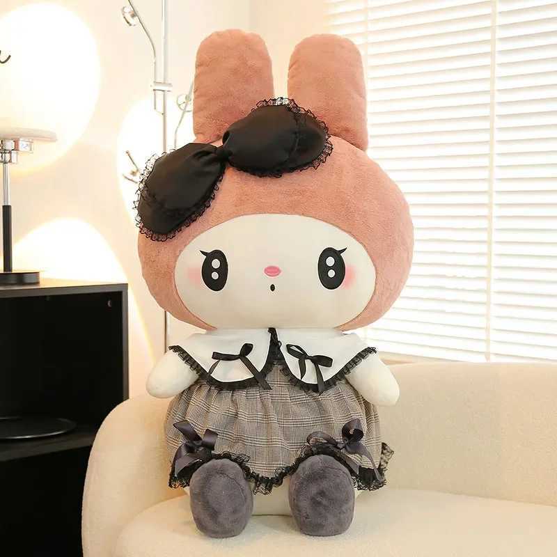 Sanrios Black Kuromi MyMelody Plush Stuffed Doll Kawaii Cartoon Sofa Mat Pillow Dark Gothic Lace Toy Girl Birthday GiftT250326