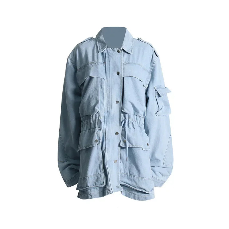 Cowboy jacket womens cargo lapel streetwear Y2k top loose casual single chest high waist punk 250326