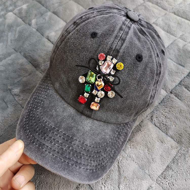 Cute Shiny Rhinestone Teddy Bear Washed Baseball Cap Spring And Autumn Internet Celebrity Thin Sunshade Soft Top Women's Duck Tongue Hat