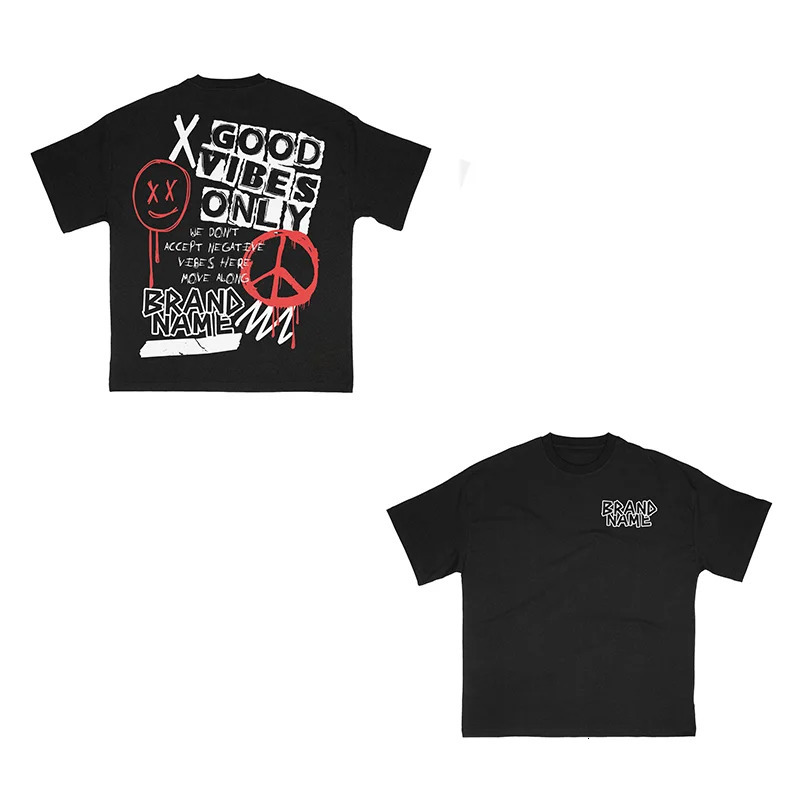 American retro Y2K 2025 crew collar cotton lettering printed oversized hiphop Tshirt mens highquality loose trend short sleeved INS 250326