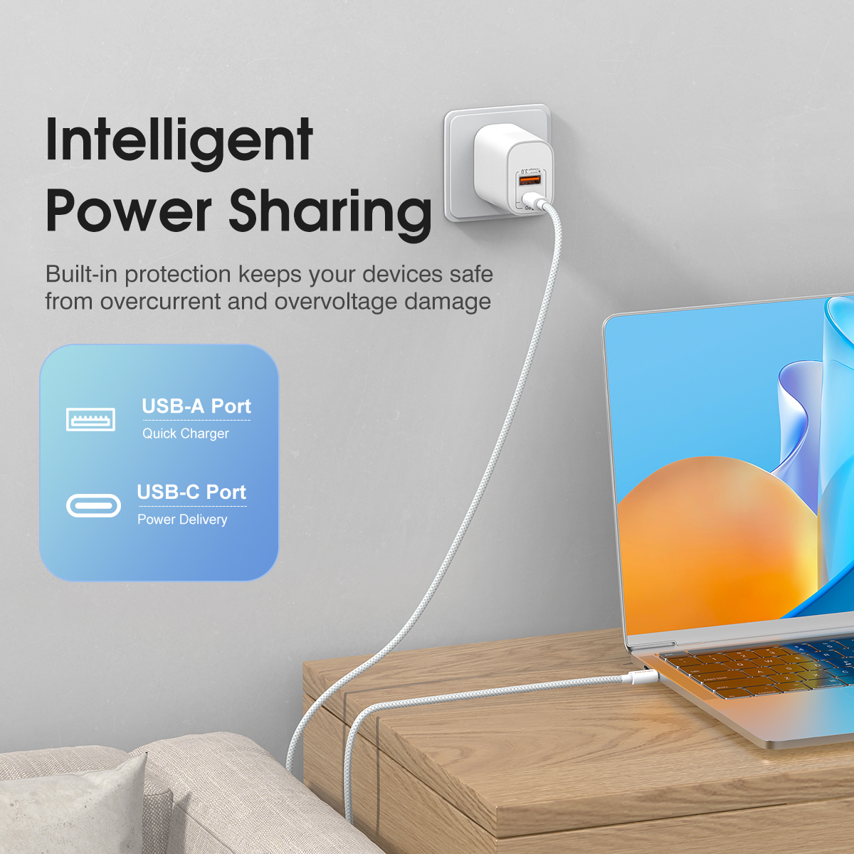 USA STOCK ESEEKGO T-32UC 20W Travel Adapter (USB A+C) US Standard With 4FT Type-C To Type-C Fast Charging Cable With Retail Package ship in 2 days