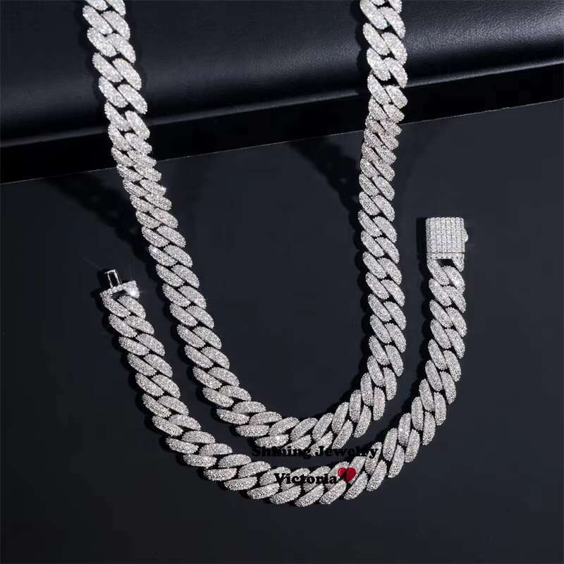 Pass Diamond Tester VVS D Color Moissanite Iced Out Hip Hop 10MM Cuban Link Chain Necklace