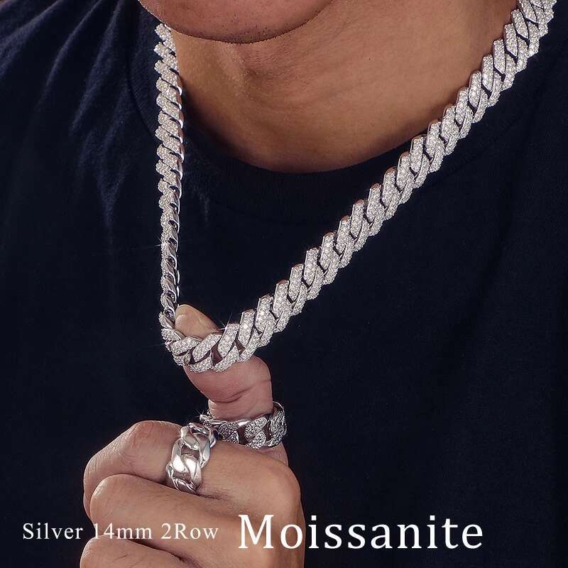 20mm 2 Row Cuban Chain Moissanite Necklace For Men Hip Hop Jewelry 925 Sterling Silver Chain High Quality Dropshipping