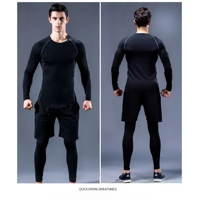 2piece sports tight fitting fitness mens fast drying high elasticity breathable set basketball training base short sleeved 250327