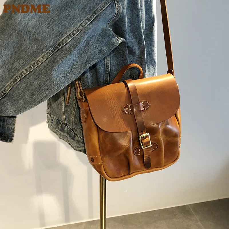 PNDME y natural leather mens messenger bag casual retro ner real cowhide outdoor handmade brown shoulder 250326