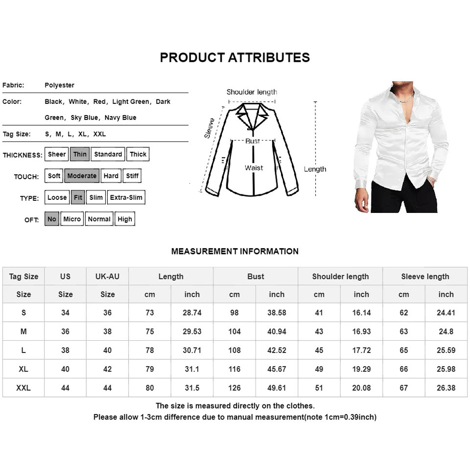 Mens Shiny Lapel Silk Satin Dress Shirts Long Sleeve Fashion Disco Prom Blouse Slim Fit Muscle Button Tuxedo Shirt 250326
