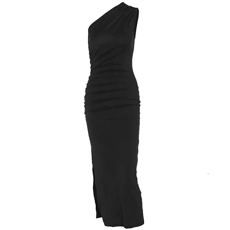 Dongdumaoyi Nieuwe Off Shoulder Effen Kleur Split Sexy Elegante Slim Fit Jurk Modieus En Comfortabel