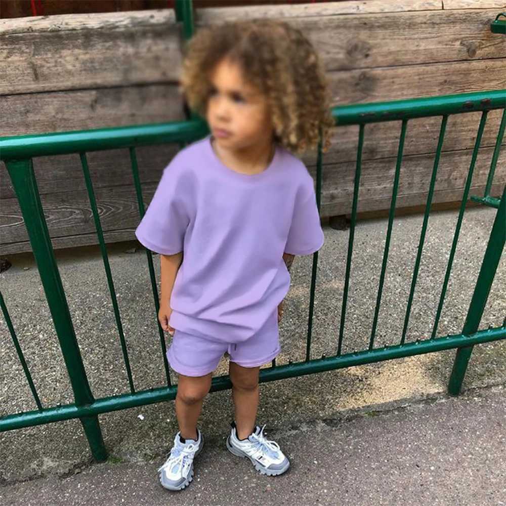 Summer basic track and field clothing childrens clothing set girls short sleeved top+shorts boys clothing childrens sportswearT250327