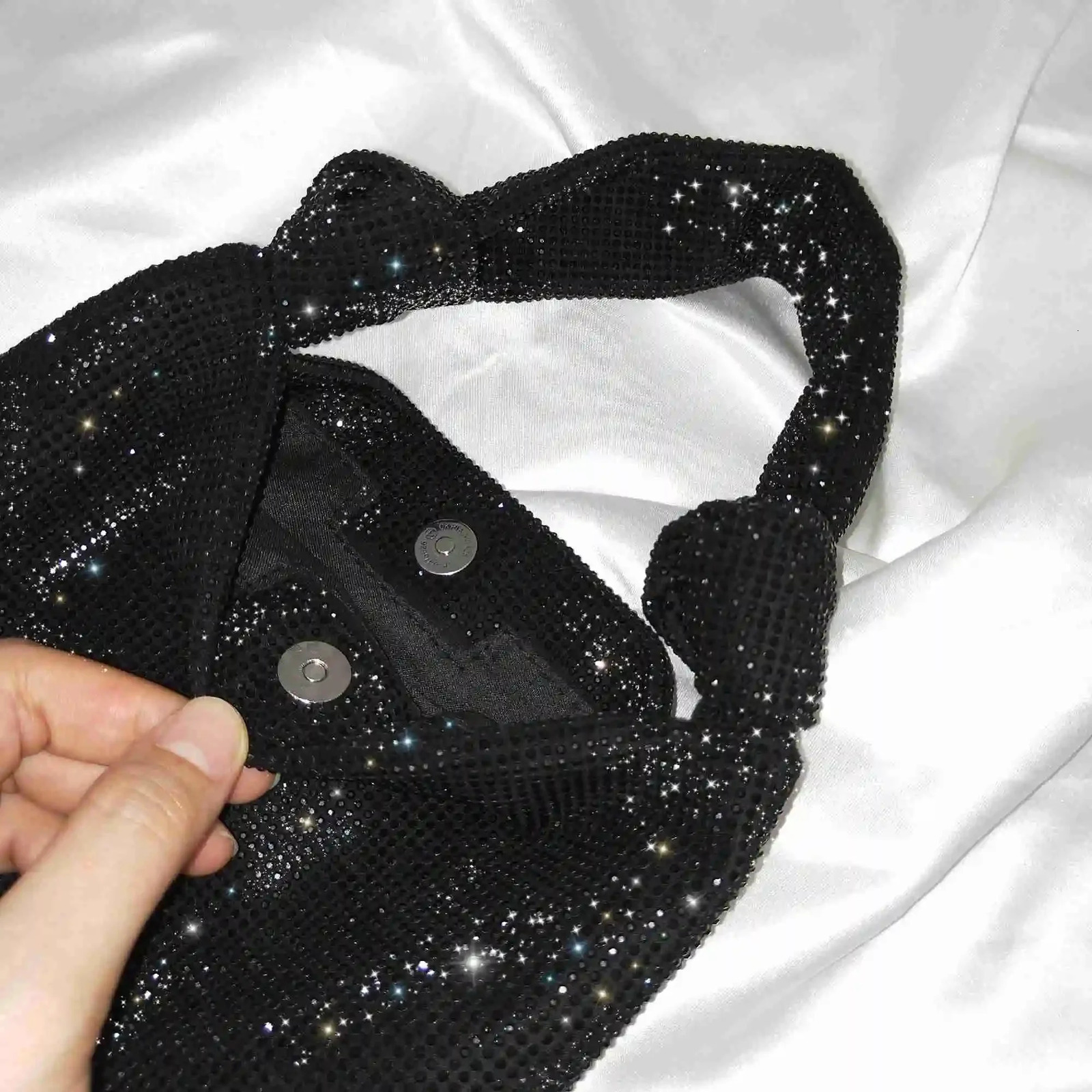 Womens Handbag Silver Black Rhinestone Evening Bag Small Clutch Diamond Fashion Mini Backpack y 250326