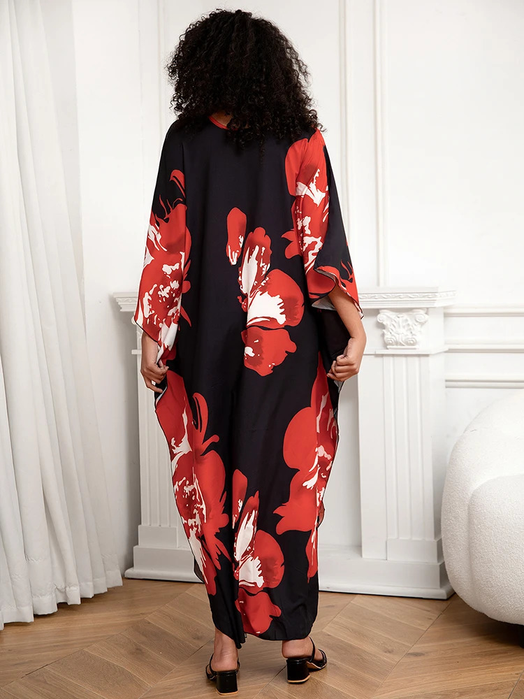 Womens Vneck long Kaftan dress oversized loose beach suit Maxi long beach dress covering 2025 pants suitable for beach Pareo 250324