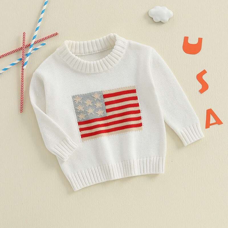 Ddmyshoesvip Children S Th Of July Sweater With American Flag Design Cozy Long Sleeve Crew Neck Knit Pullover For Boys And Girls Perfect
