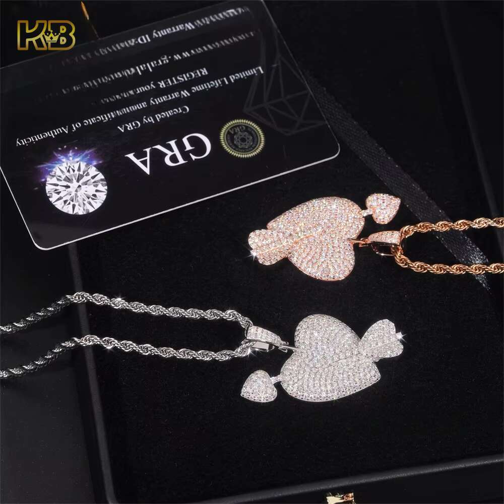 Iced Out Arrow Heart 925 Sterling Silver Iced Custom Moissanite Hip Hop Fashion Pendant for Tennis Chain