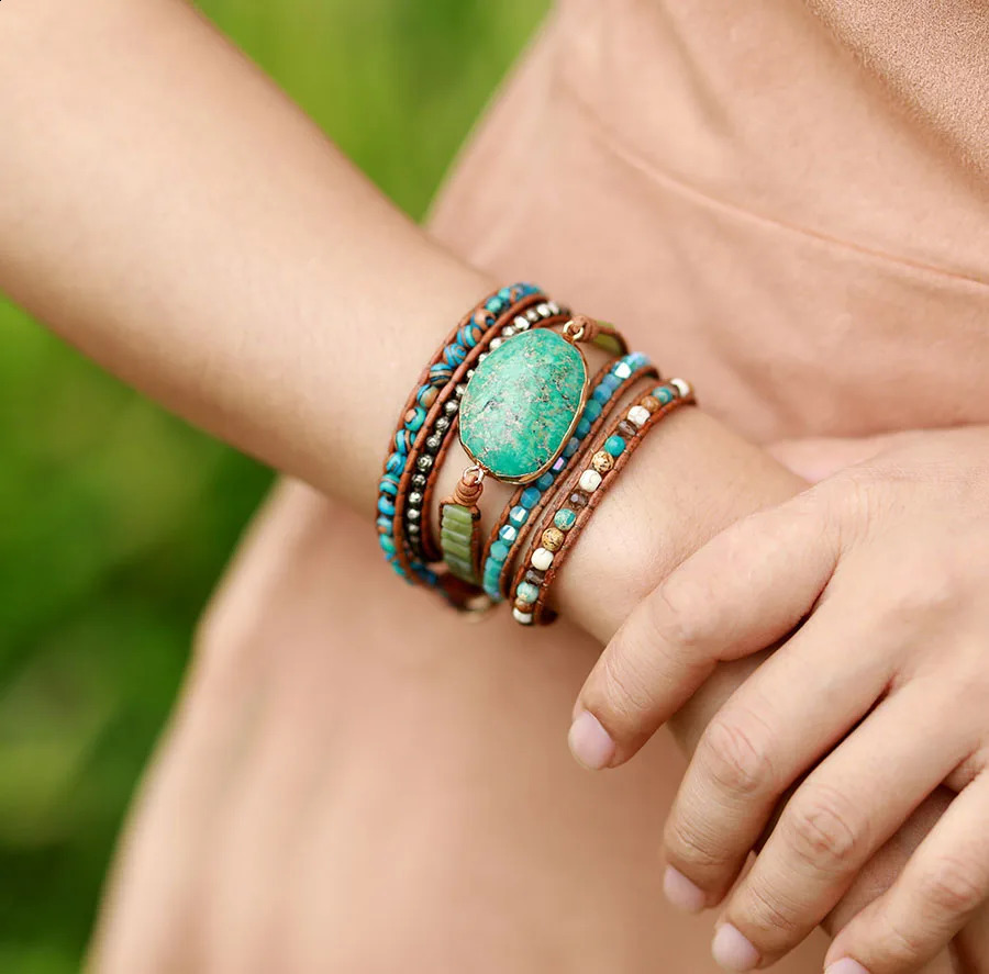 Spiritual Women Wrap Bracelets Natural Stones 5 Layers Leather Cuff Bangles Femme Bracelet Bohemian Gifts Dropship 250318