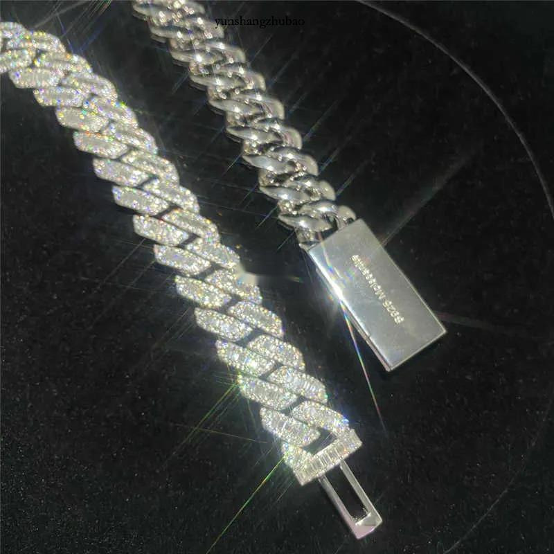 15mm Fine Hip Hop Jewelry Dia Men Necklace Sterg Sier Fully VVS Moissanite Baguette Cuban k Chain