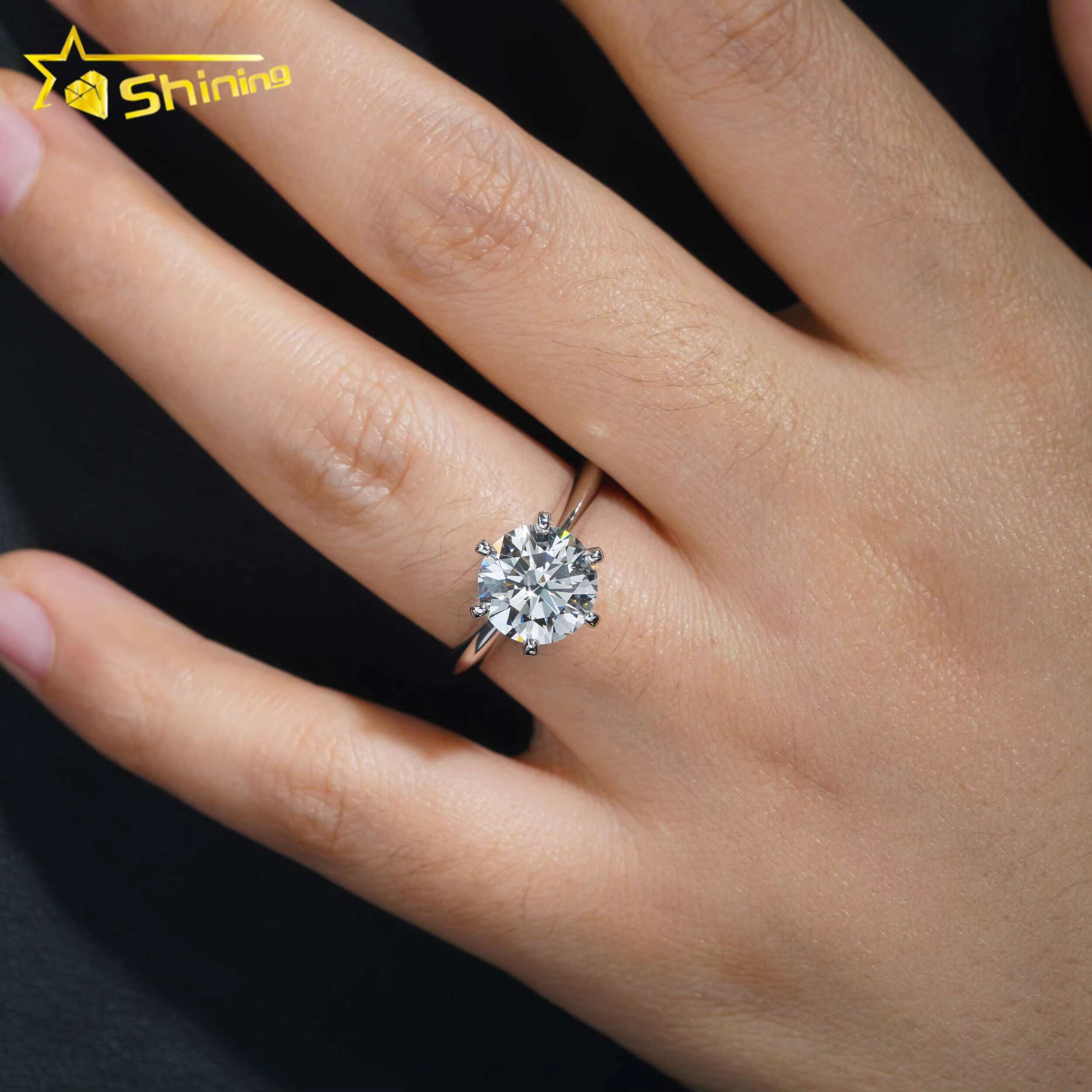 With Certificate Classic 6 Claws Solitaire Round Brilliant Cut 2ct VS2 Lab Grown Diamond CVD Engagement Ring 18K Solid Gold