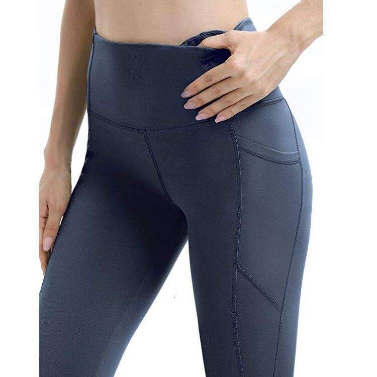Women Yoga Pants New High Waist Elastic Tight Running Sport Breathable Solid Color Side Pocket YJ