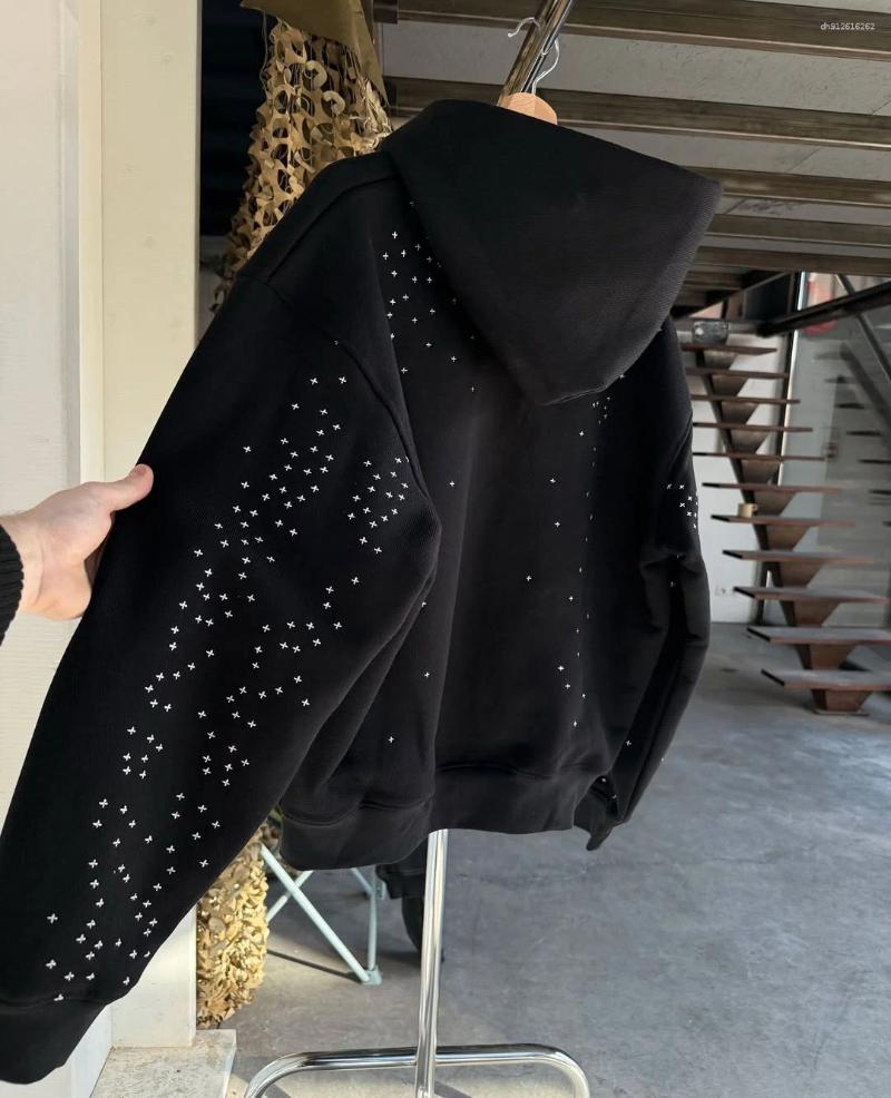 Men's Hoodies Spring American Rhinestone Design Cardigan Zipper Sweatshirt Trendy Brand High-end Couple Casual Short Gothic Jacket