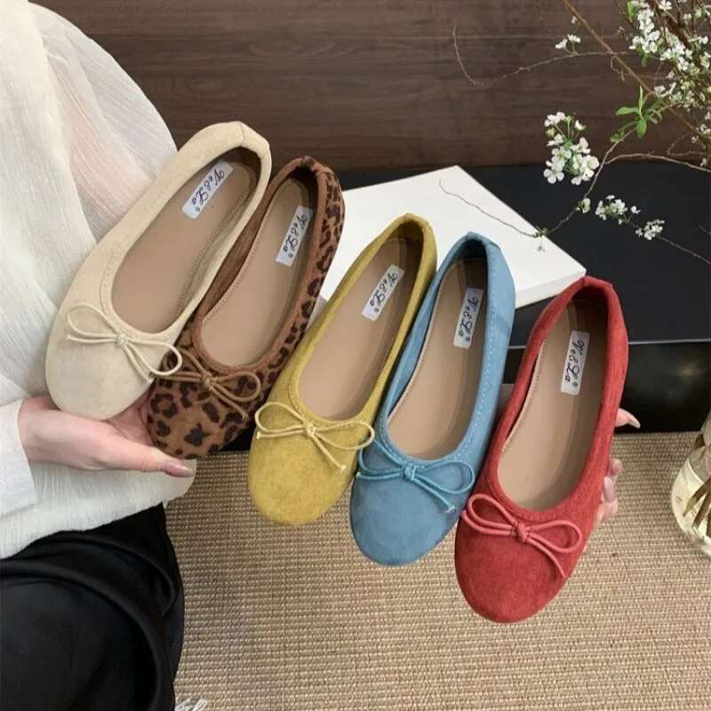 Female Loafers Ballet Flat Shoes Woman Classic Round Toe Bowtie Ballerina Flats Ladies Elegant Belt Buckle Strap Mary Janes