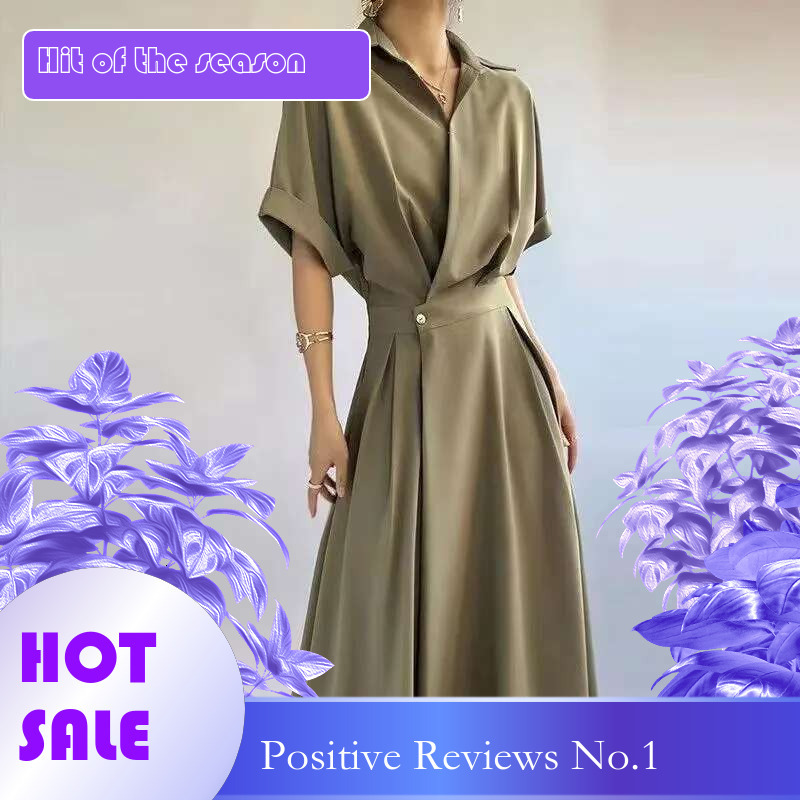 Dongdumaoyi Nieuwe Franse Stijl Shirtjurk Dames Lente Woon Werkverkeer Elegante Afslankende Lange Jurk C