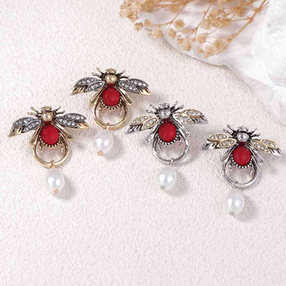 Vintage Insect Teardrop Earrings Elegant Animal-Inspired Design with Simulated Pearls Micro Pave Zirconia for Women