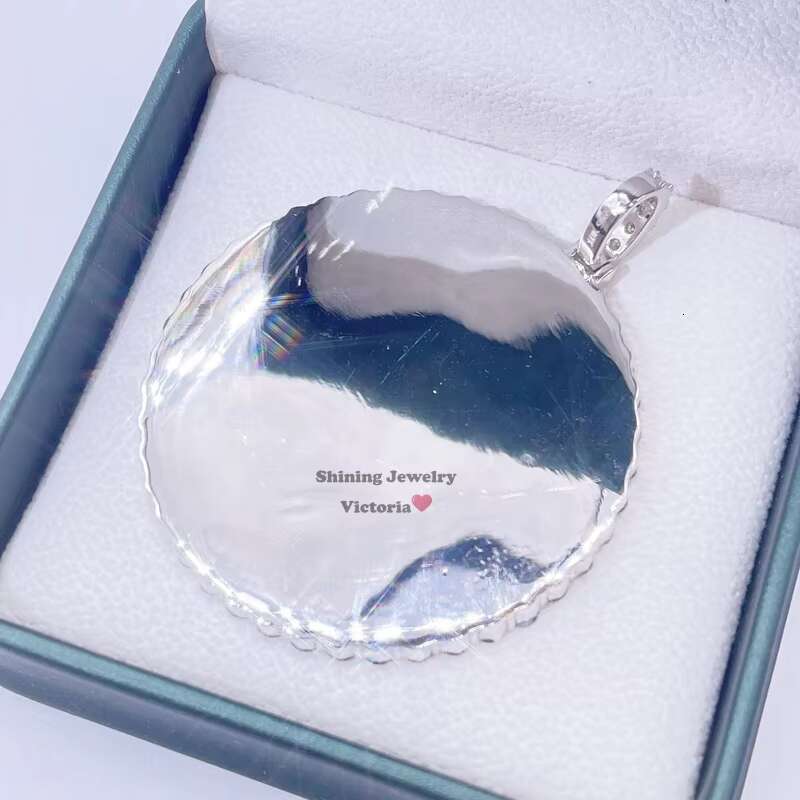 2.5 Width Sterling Silver Vvs Moissanite Diamond Iced Out Memory Photo Necklace with Tennis Chain