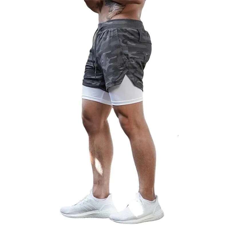 M-5XL Mens 2 IN 1 Streetwear Fiess White Breathable Jogger Gyms Bodybuilding Quick Dry Leisure Running Shorts