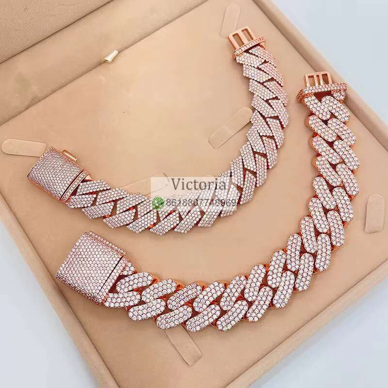 Hip Hop 13MM 20MM 23MM Miami Cuban Link Men Iced Out Rose Gold Moissanite Cuban Bracelet