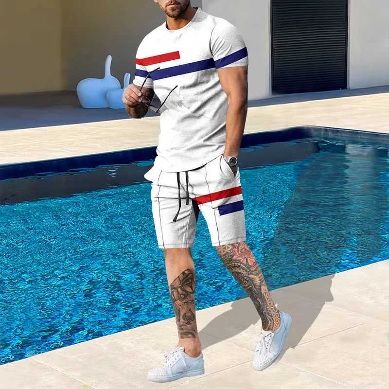 Cute cartoon print summer casual mens clothing city fashion street short sleeved top and shorts casual lightweight breathable COMFXJ250326