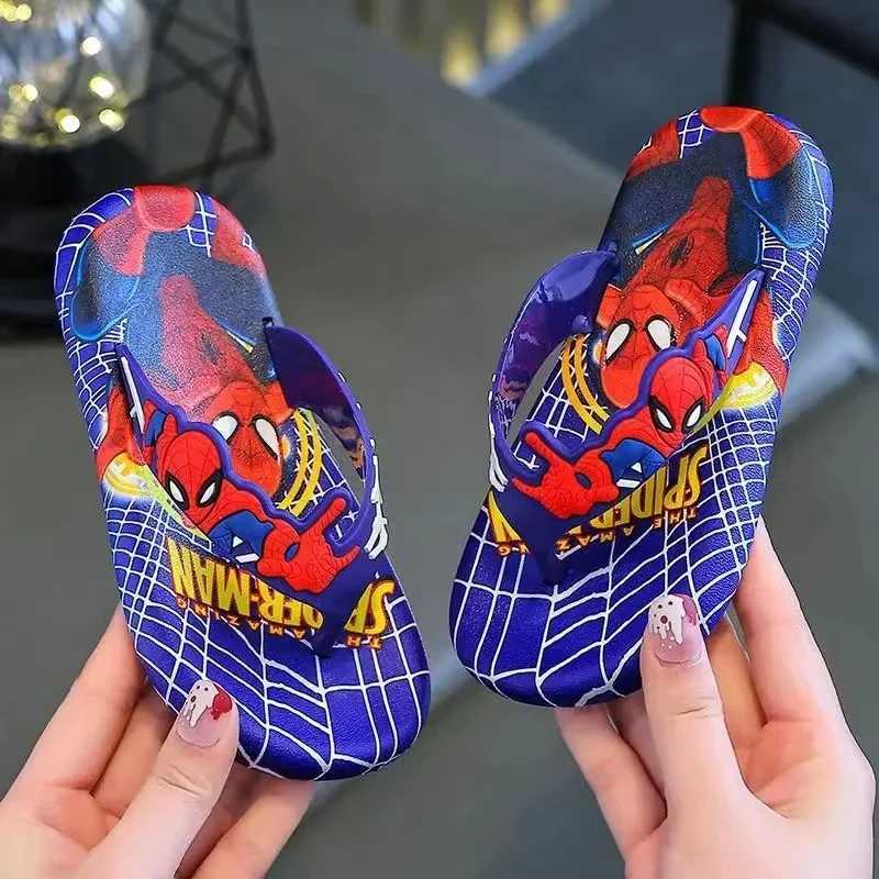 Slipper Summer childrens baby boys and girls slider cartoon Spider Man printing cute soft flip blue red childrens beach clothing shoes 24-35 S25326