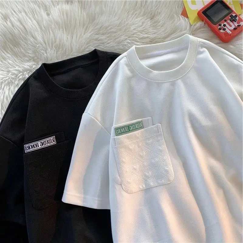 Summer loose short sleeved set for couples O-neck pocket simple casual wild T-shirt mens two-piece setXJ250326
