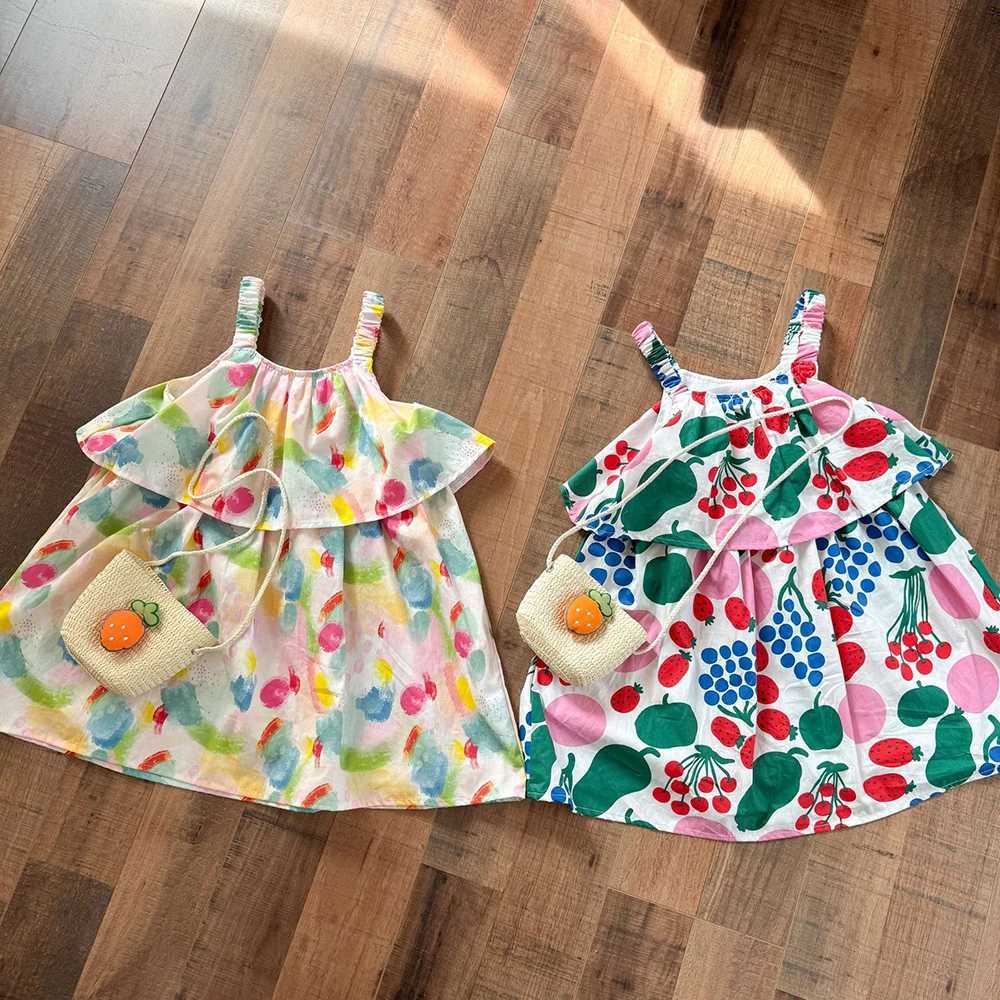 Childrens suspender backless dress 1-9 years fruit print sisters suit summer dress W250326