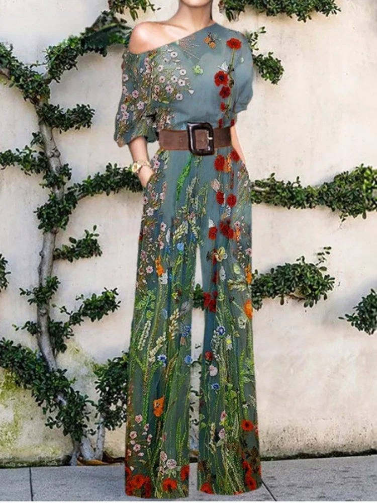 Womens jumpsuit springsummer womens fashionable and elegant office wide leg pants tight fitting onepiece 250326