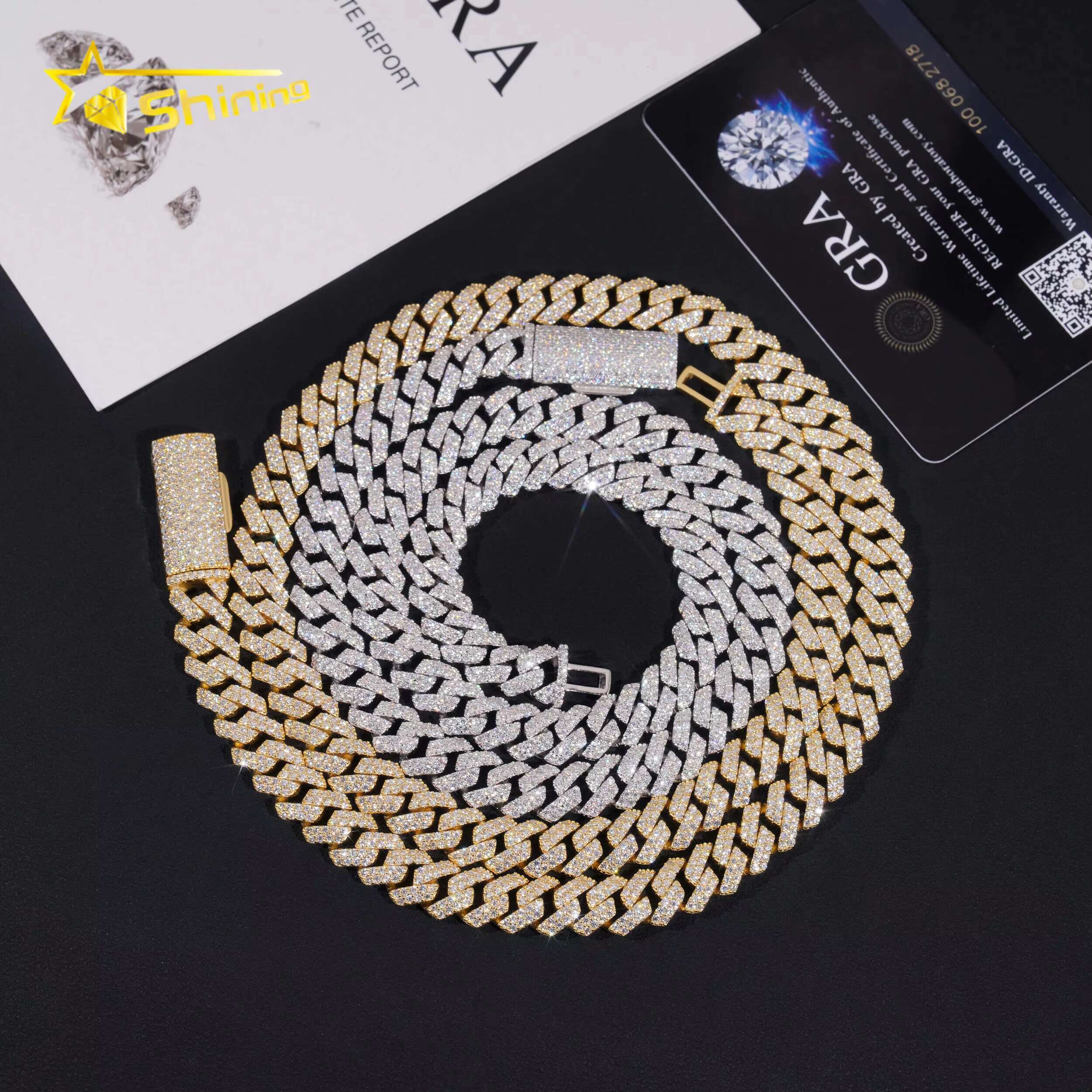 RTS Fine Jewelry Pass Diamond Tester 10MM Gold Plated 925 Sterling Silver VVS Moissanite Diamond Men Hip Hop Cuban Link Chain