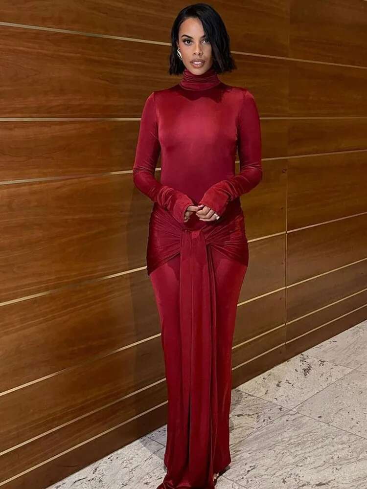 Dongdumaoyi New Solid Color Spring High Neck Long Sleeve Fashion Patchwork Tie Waist Slim Fit Women S Dress
