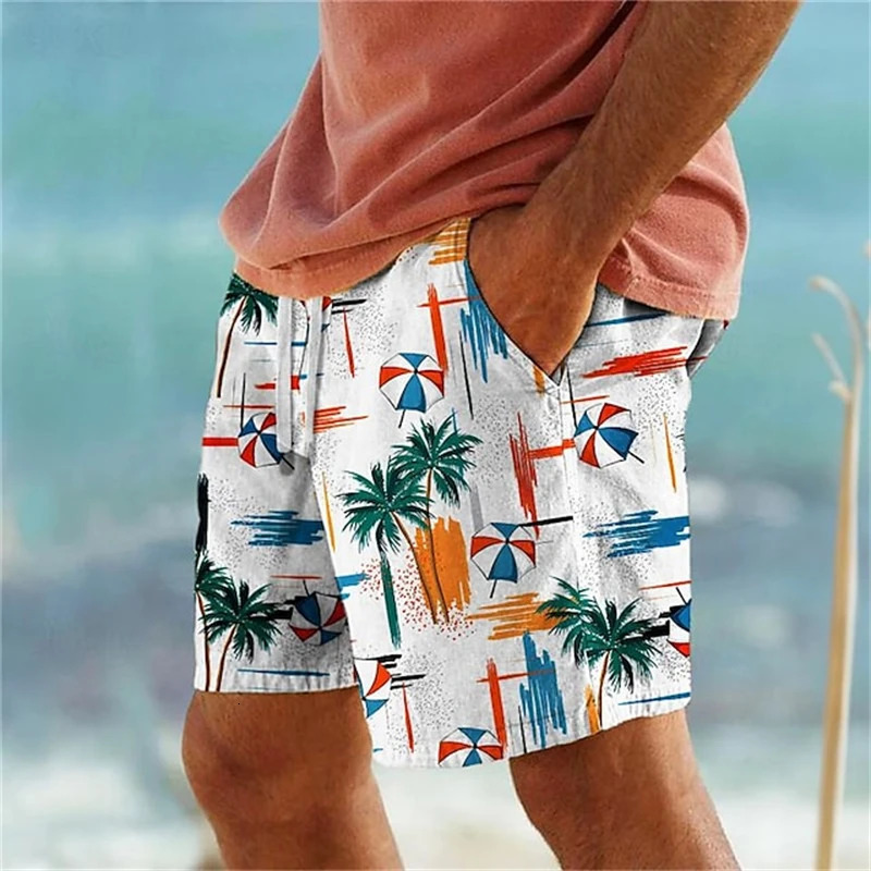 2024 Fashion Mens Shorts Palm Tree 3D Printed Summer Hawaiian Beach Swimsuit Large Casual Ice Men 250326