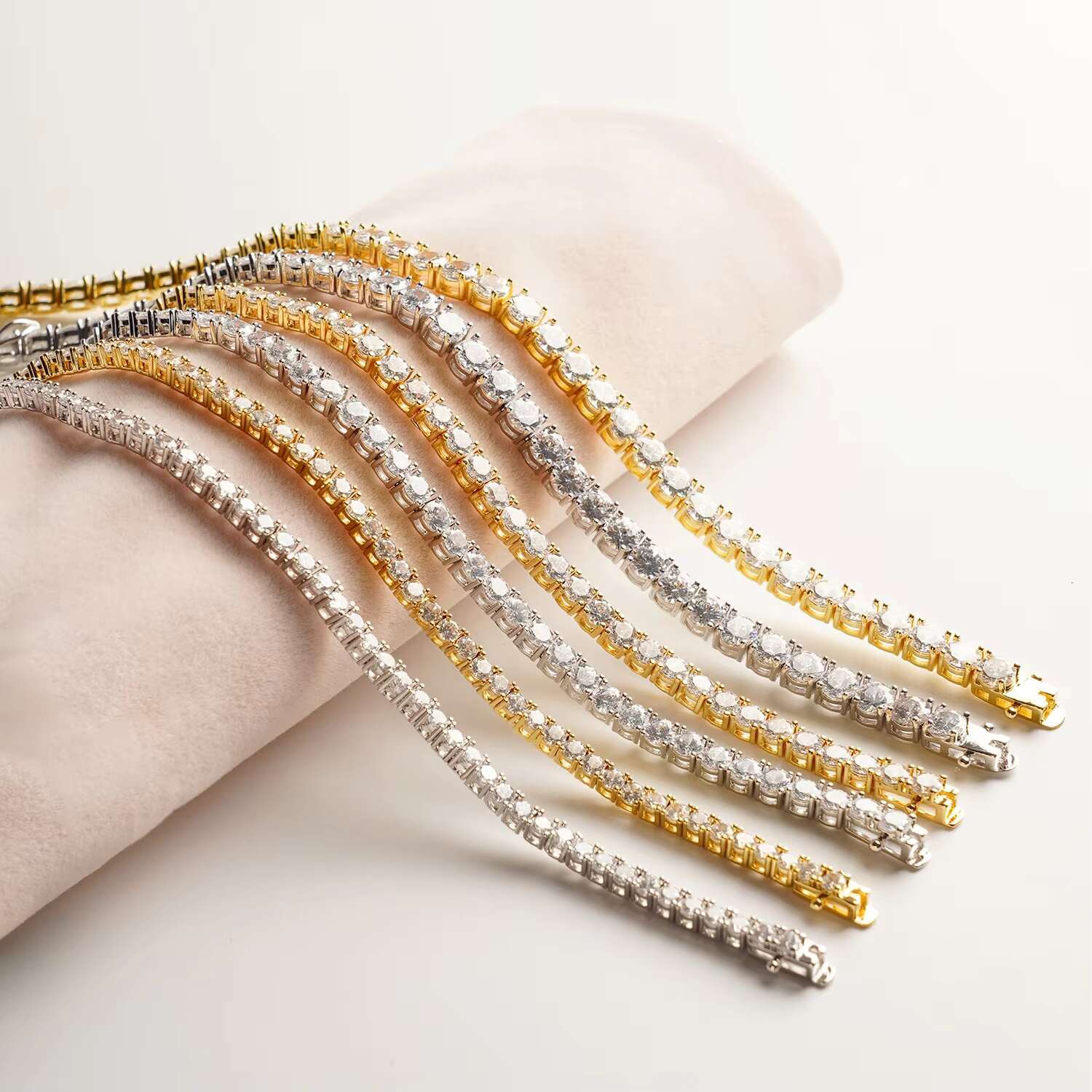 Juncheng Wholesale Custom Gold Plated Jewelry 3MM 4MM 5MM Men Women Iced Out Cubic Zirconia CZ Diamond Chain Tennis Necklace